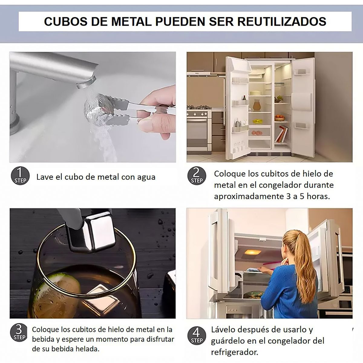 Cubo De Hielo Reutilizable Pack X 6 Acero Inoxidable, marca GENERICO - Foto 2