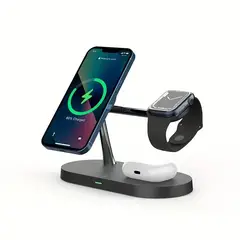 GENERICO - Estación De Carga Rapida 3 En 1 Para iPhone Magsafe Negro