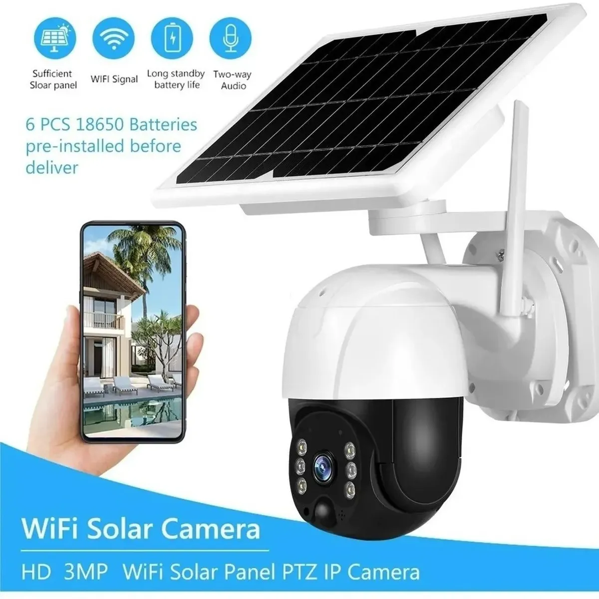 GENERICO - Camara Solar Inteligente Ip Wifi Icsee Exterior Hd 1080p