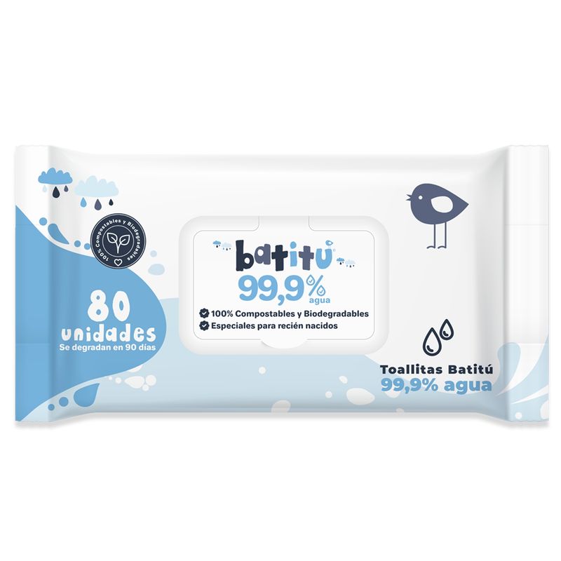 BATITU - Toallitas Humedas 99% Agua Compostables 80un - Batitu - Blanco