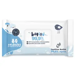 BATITU - Toallitas Humedas 99% Agua Compostables 80un - - Blanco