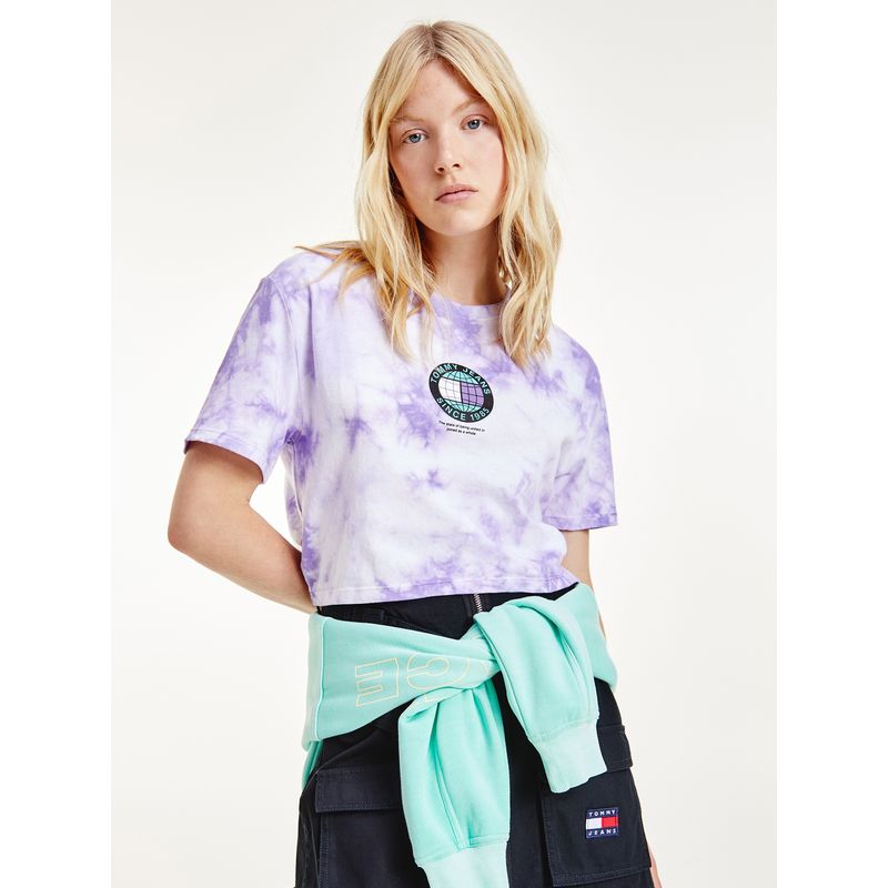 TOMMY HILFIGER - Polera Super Crop Logo Morado Tommy Jeans
