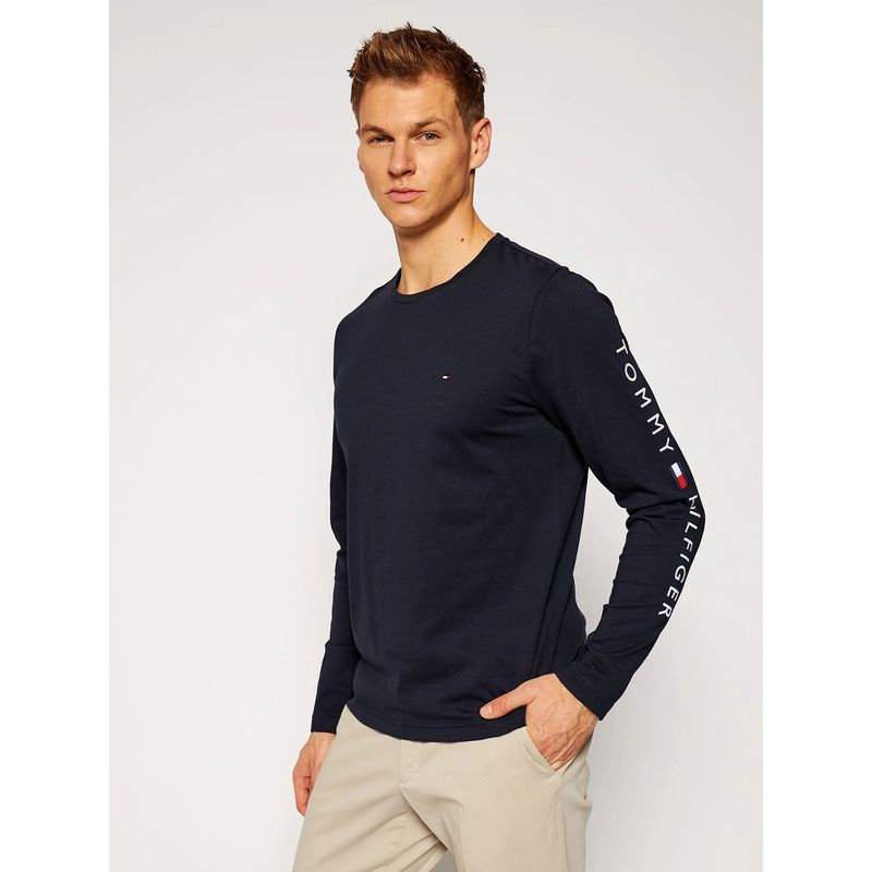TOMMY HILFIGER - Polera Essential Flag Logo Azul Tommy Hilfiger