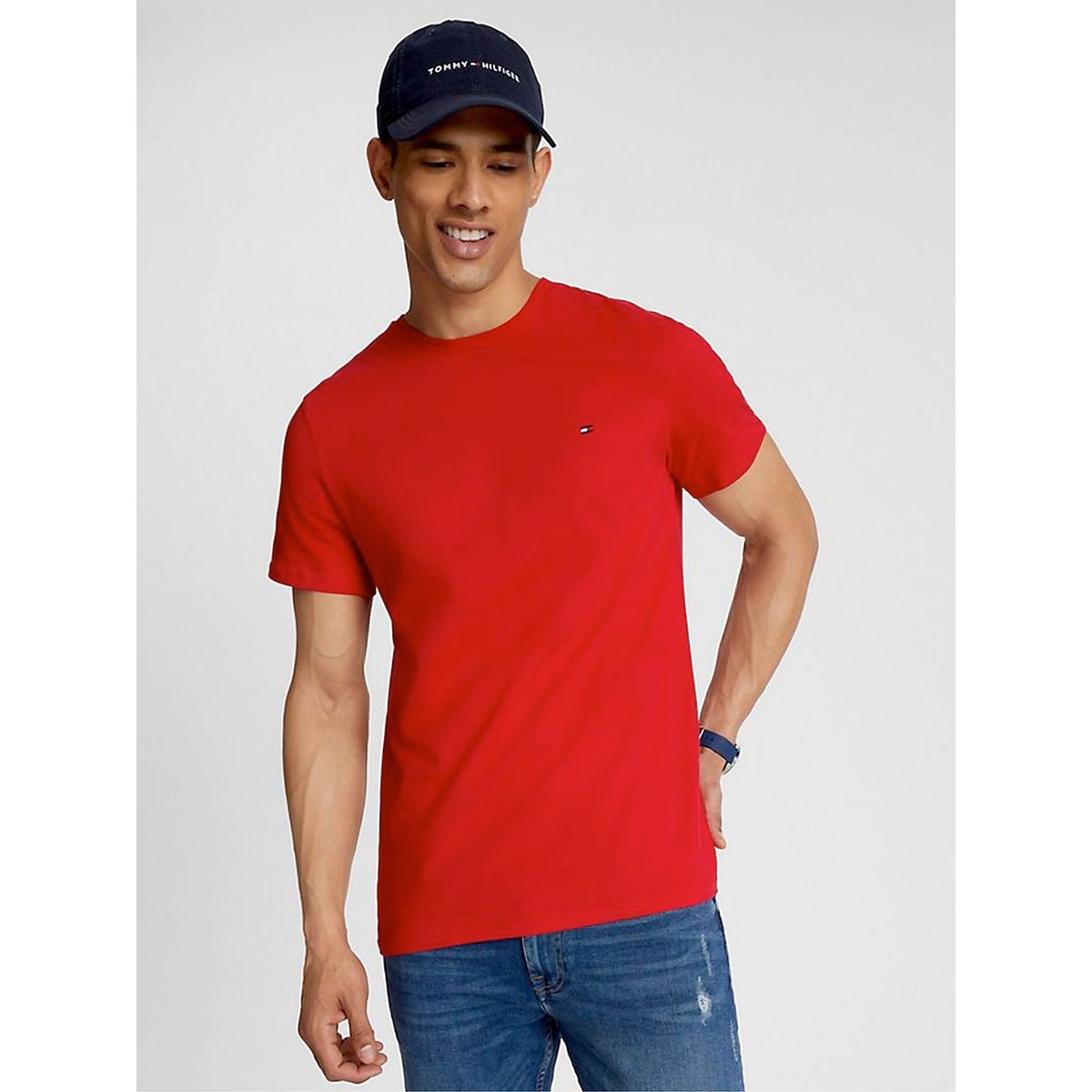 TOMMY HILFIGER - Polera Essential Cotton C-Neck Slim Fit Rojo Tommy Hilfiger