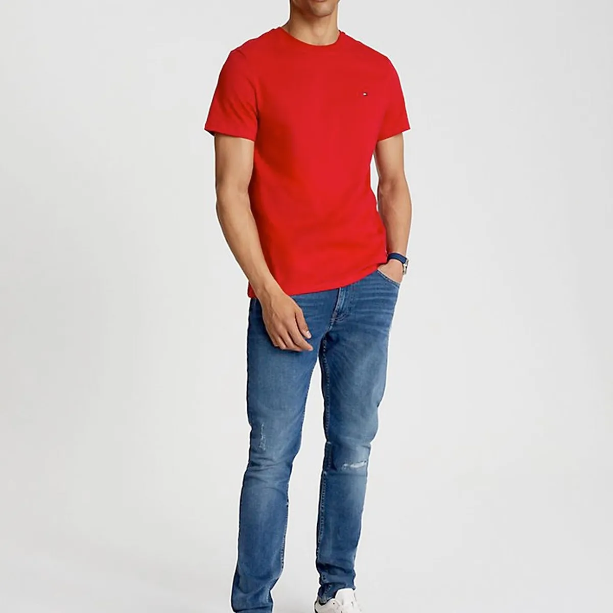 TOMMY HILFIGER - Polera Essential Cotton C-Neck Slim Fit Rojo Tommy Hilfiger