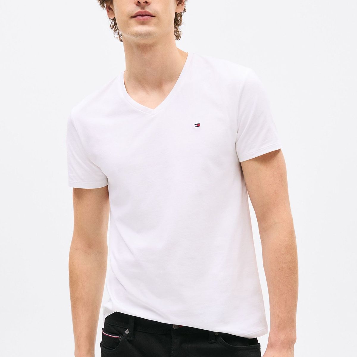 TOMMY HILFIGER - Polera Essential Cotton V-Neck Blanco Tommy Hilfiger