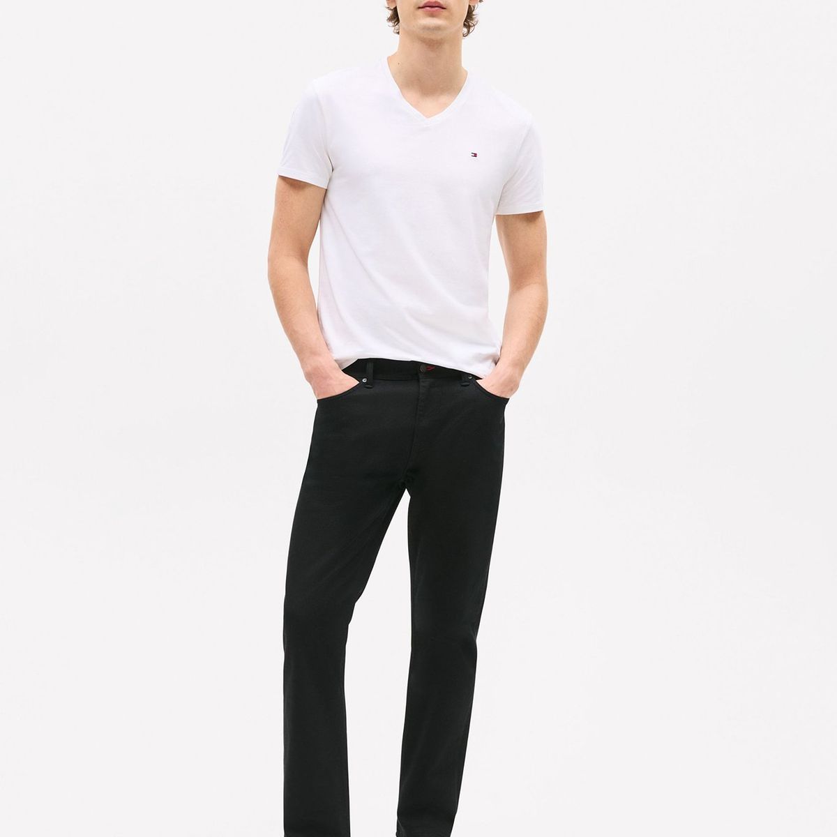 TOMMY HILFIGER - Polera Essential Cotton V-Neck Blanco Tommy Hilfiger