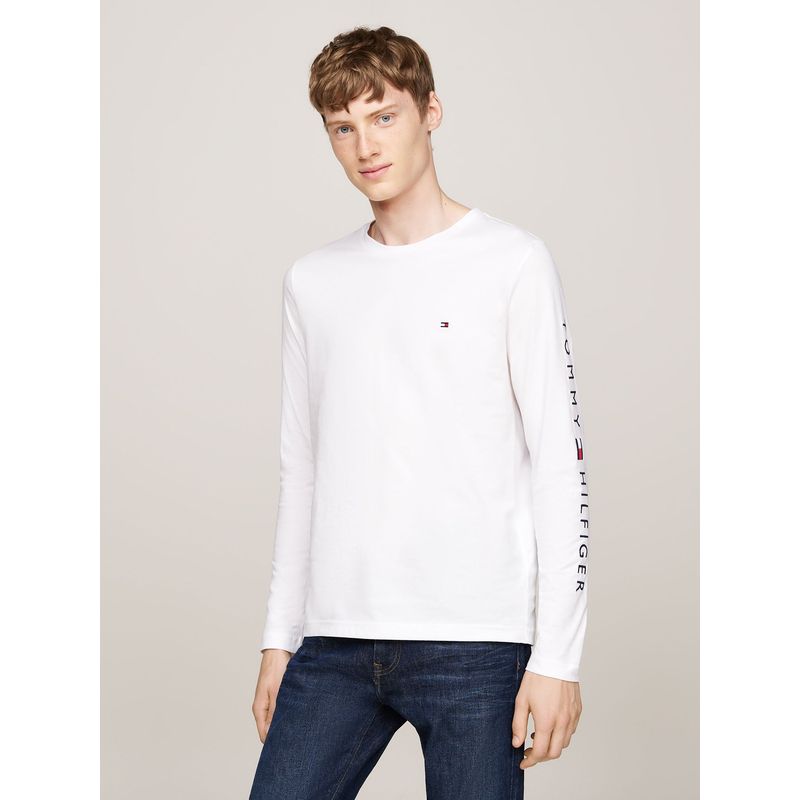 TOMMY HILFIGER - Polera Essential Flag Logo Blanco Tommy Hilfiger