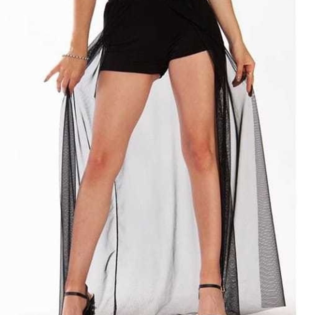 GARSIL - Short Corto Tiro Alto Para Mujer Elegante Con Velo Transparente