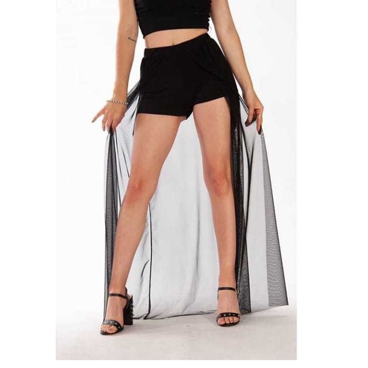 GARSIL - Short Corto Tiro Alto Para Mujer Elegante Con Velo Transparente