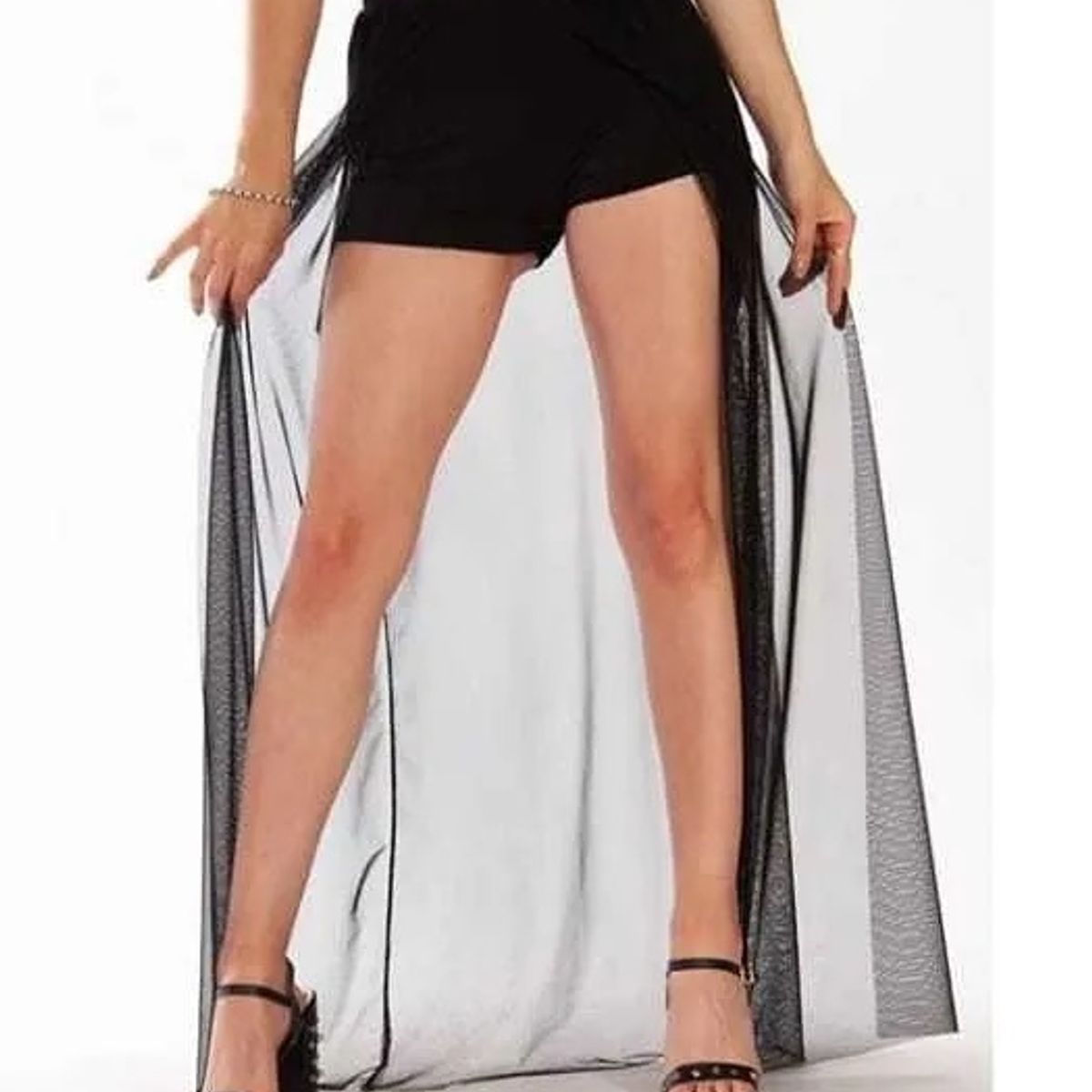 GARSIL - Short Corto Tiro Alto Para Mujer Elegante Con Velo Transparente