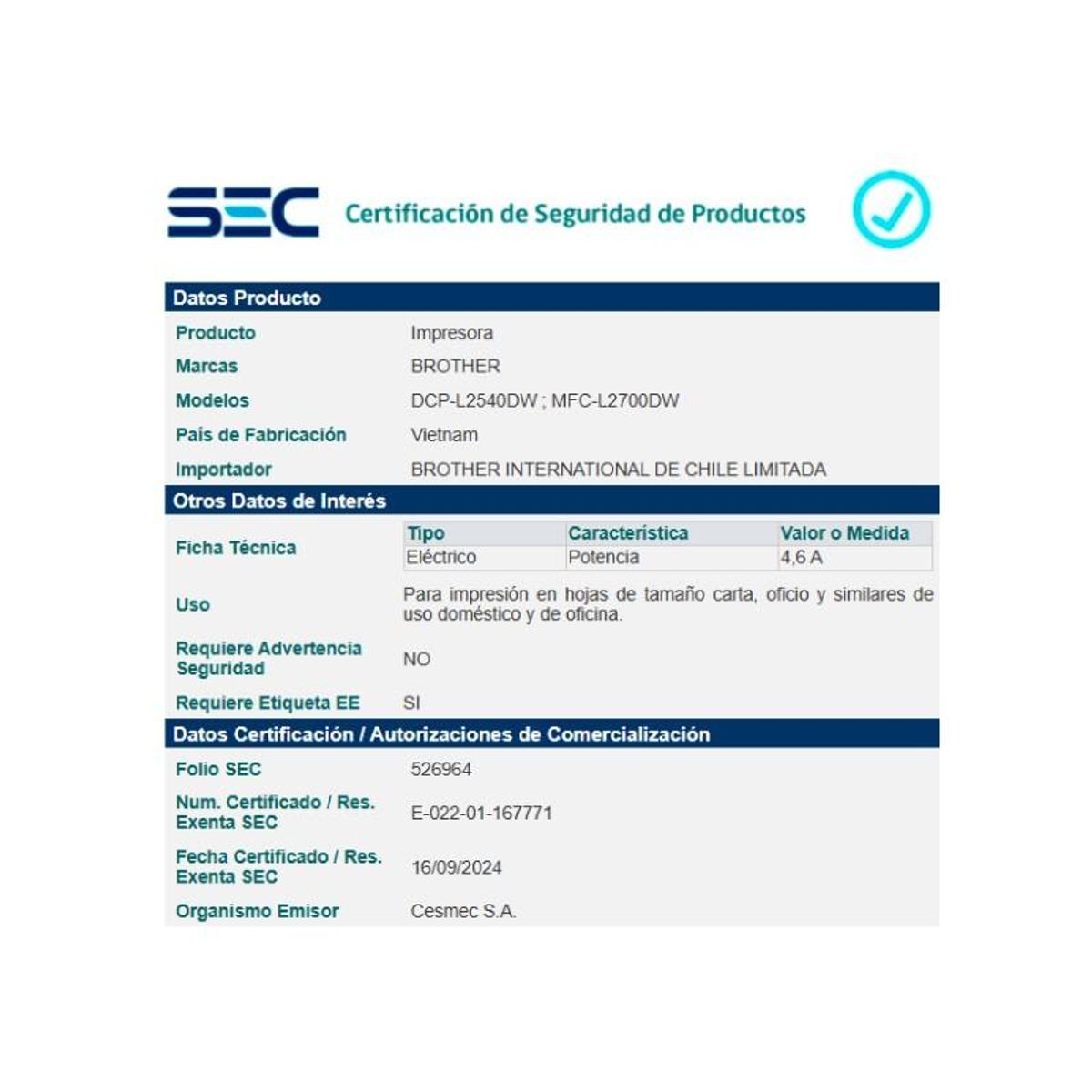 BROTHER - Impresora Multifuncional DCP-L2540DW Brother