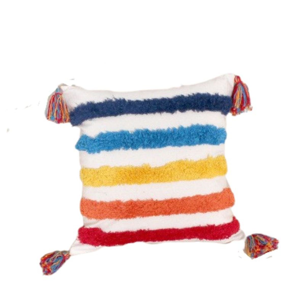 BOHEMIK - Cojín con franjas bordadas de colores con borlas