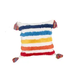 BOHEMIK - Cojín con franjas bordadas de colores con borlas