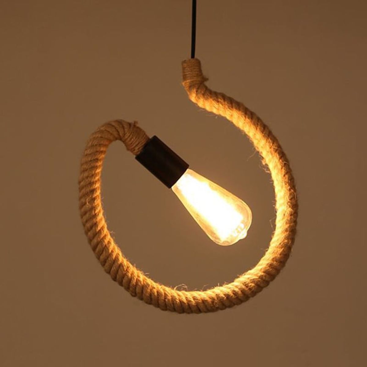 GENERICO - Lampara colgante metal cañamo rustica ampolleta G80 incluida