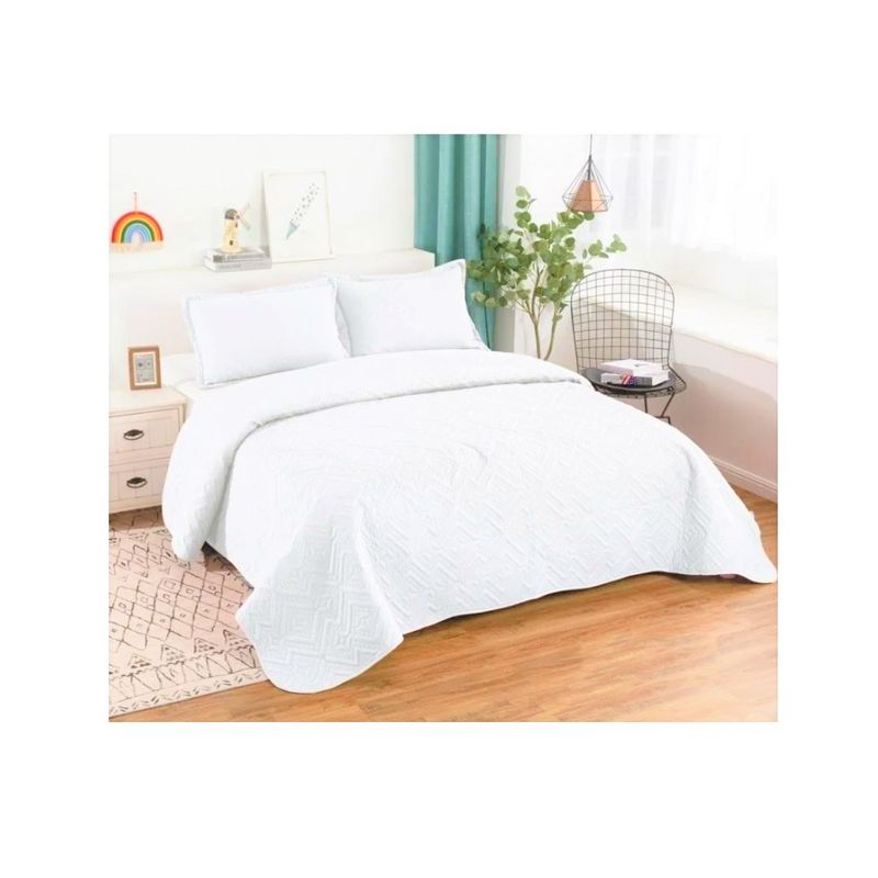 ANNGEBUT - Cubrecama Quilt Color Blanco Invierno 2 Plazas