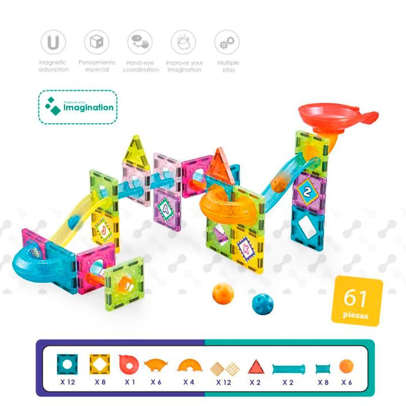 MAGNETICS - Bloques Magnéticos con Toboganes 61 Piezas