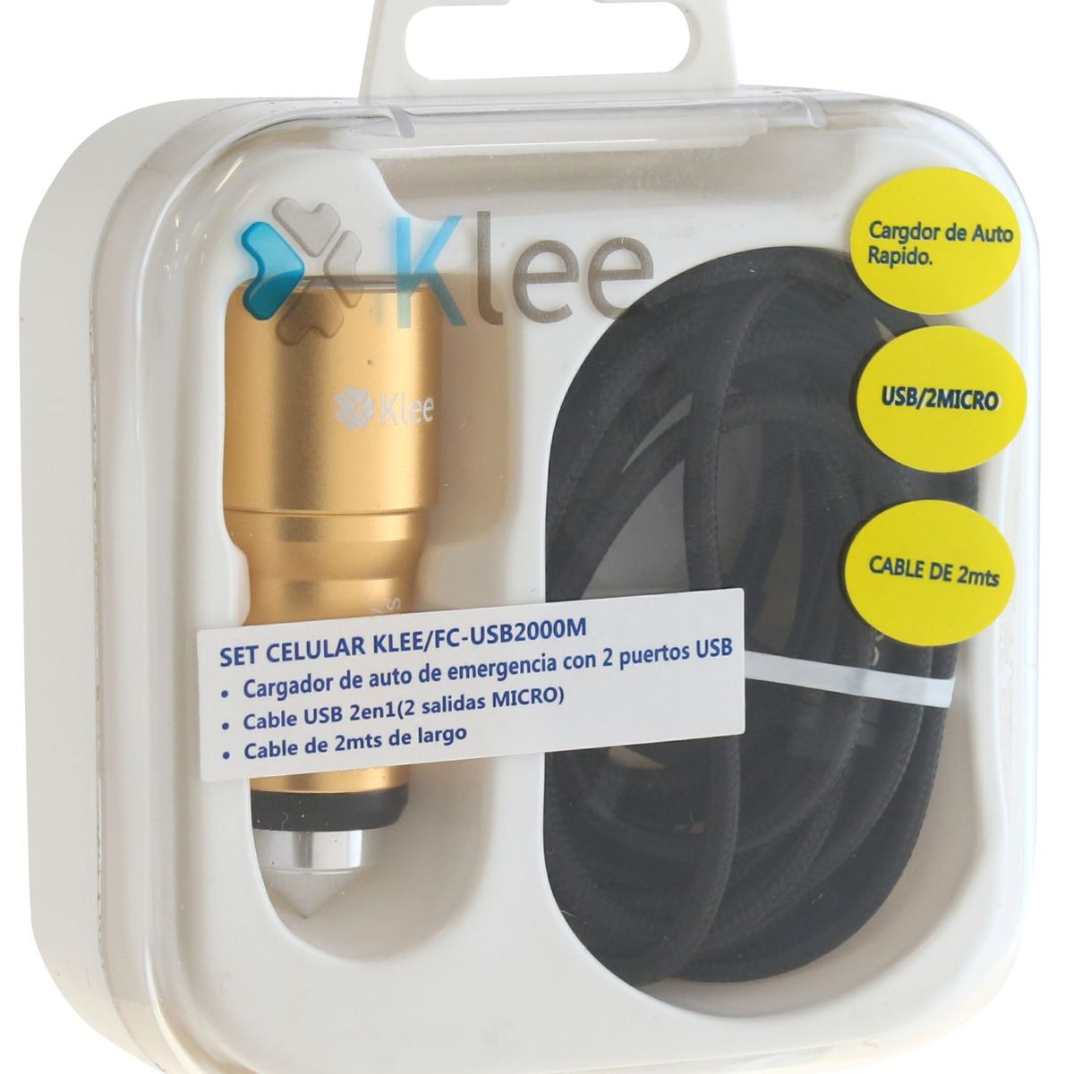KLEE - Cargador Auto Dual USB  Cable USB Doble Micro