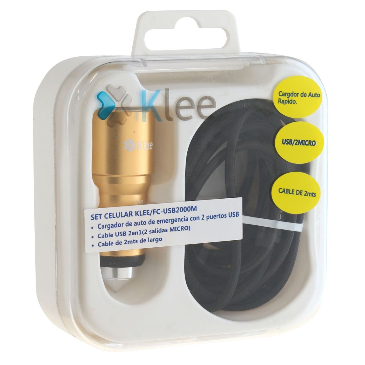 KLEE - Cargador Auto Dual USB  Cable USB Doble Micro