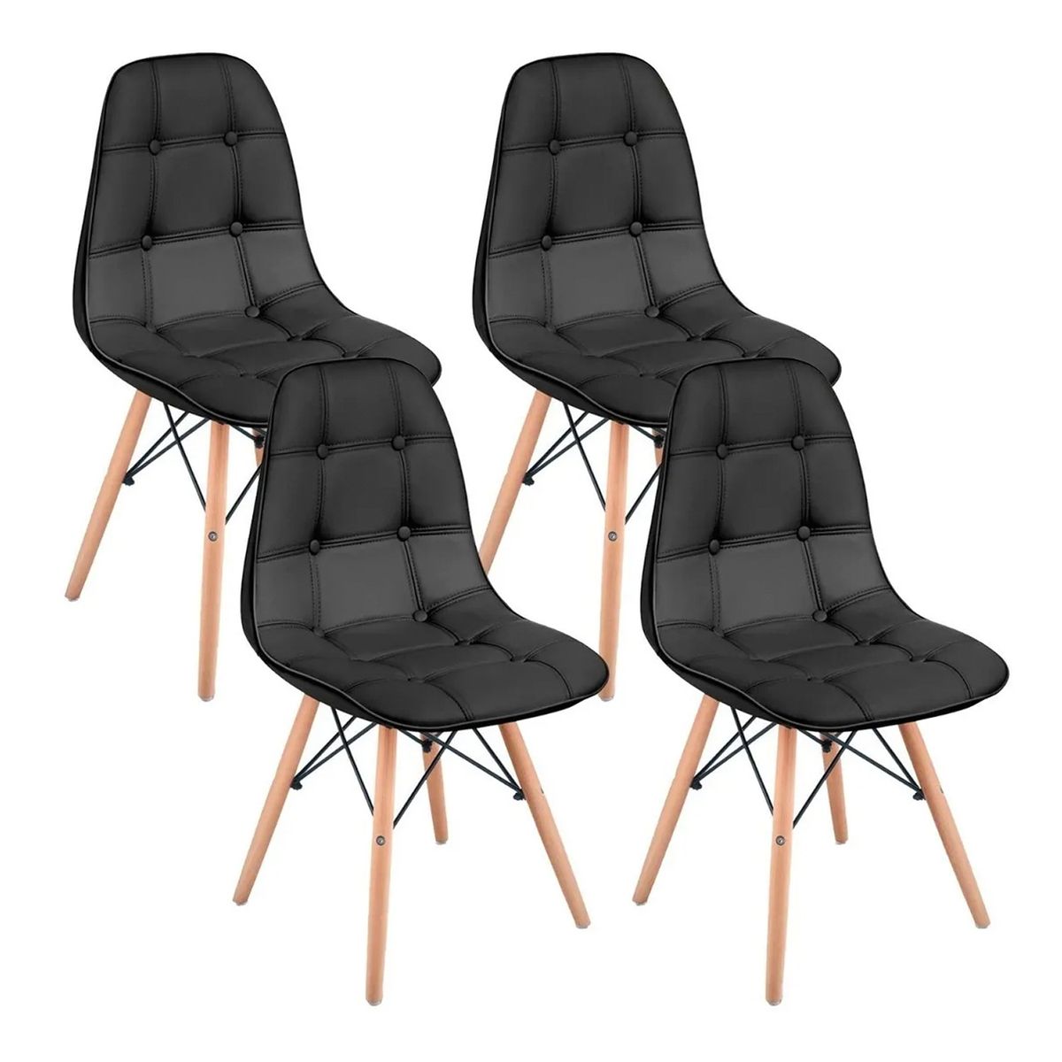 NOVAHUS - PACK 4 SILLA EAMES ACOLCHADA PU - NEGRO