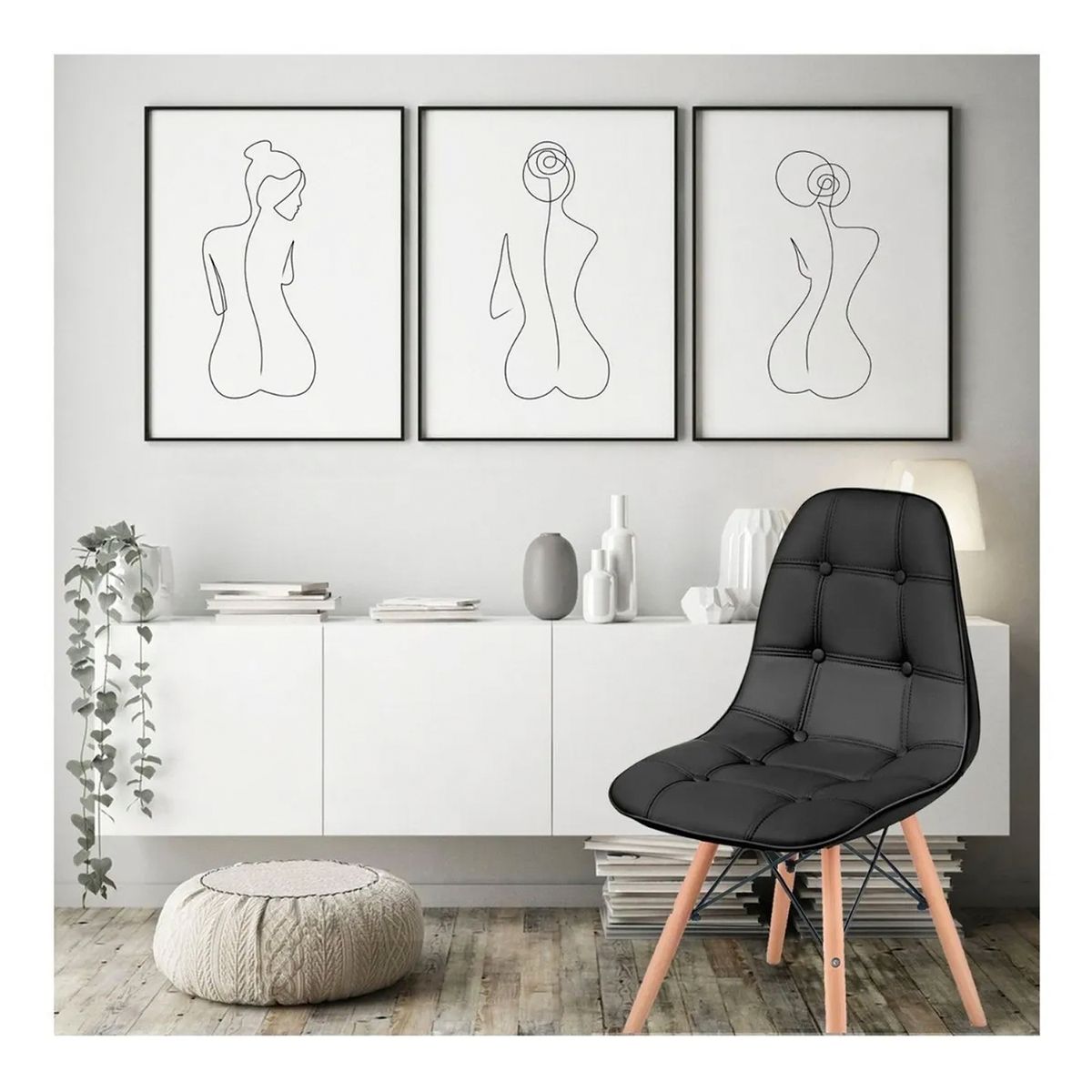 NOVAHUS - PACK 4 SILLA EAMES ACOLCHADA PU - NEGRO