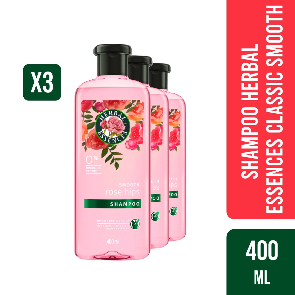 HERBAL ESSENCES - Pack 3 Shampoo Herbal Essences Classic Smooth 400ml