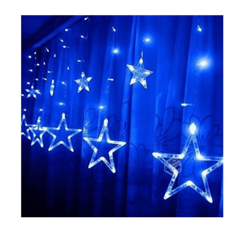 GENERICO - Guirnalda Navidad Estrellas AZUL Cascada De Luces Led