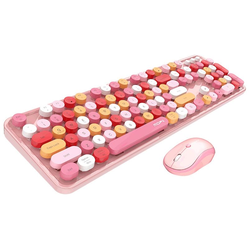 CRUSEC - Teclado  Mouse inalámbrico Lapiz Labial Retro Mujer Rosa