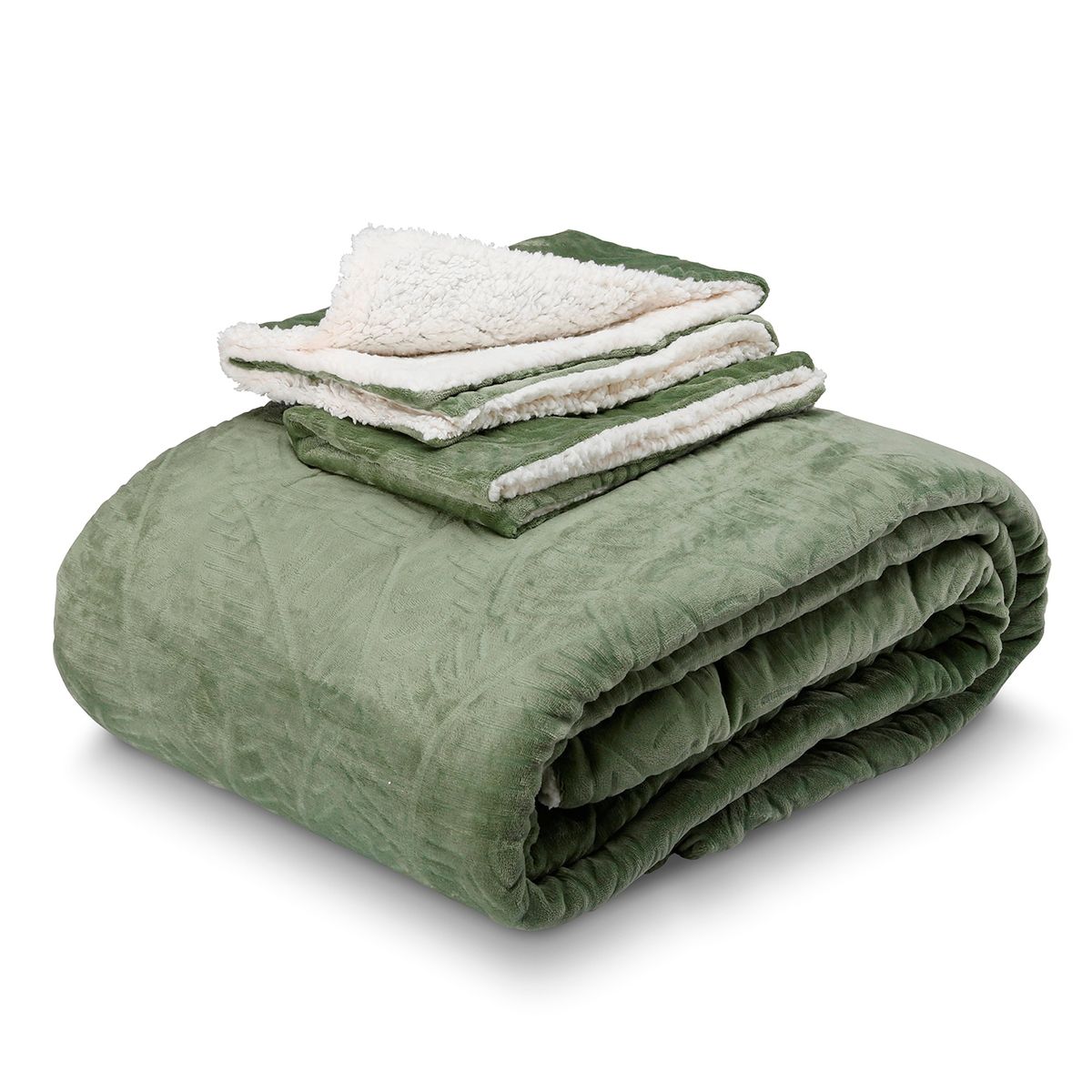 SILENZIO - Colcha Flannel Sherpa King Verde