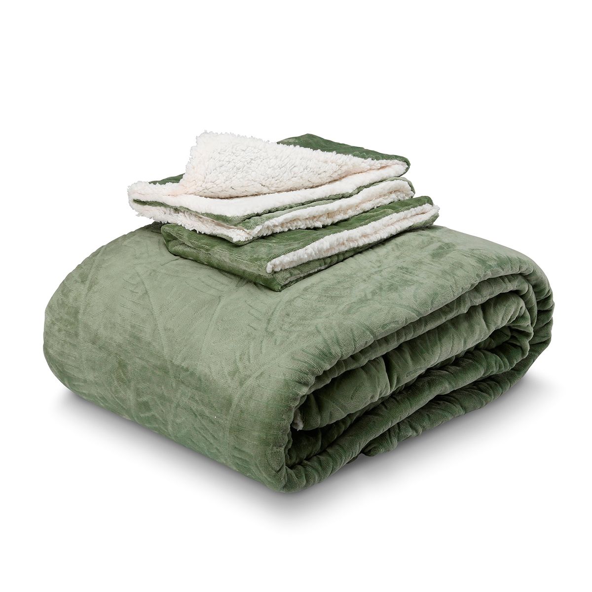 SILENZIO - Colcha Flannel Sherpa 2 plazas, Verde