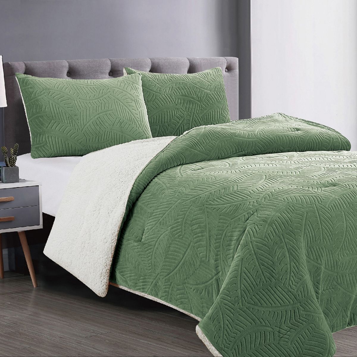 SILENZIO - Colcha Flannel Sherpa 2 plazas, Verde