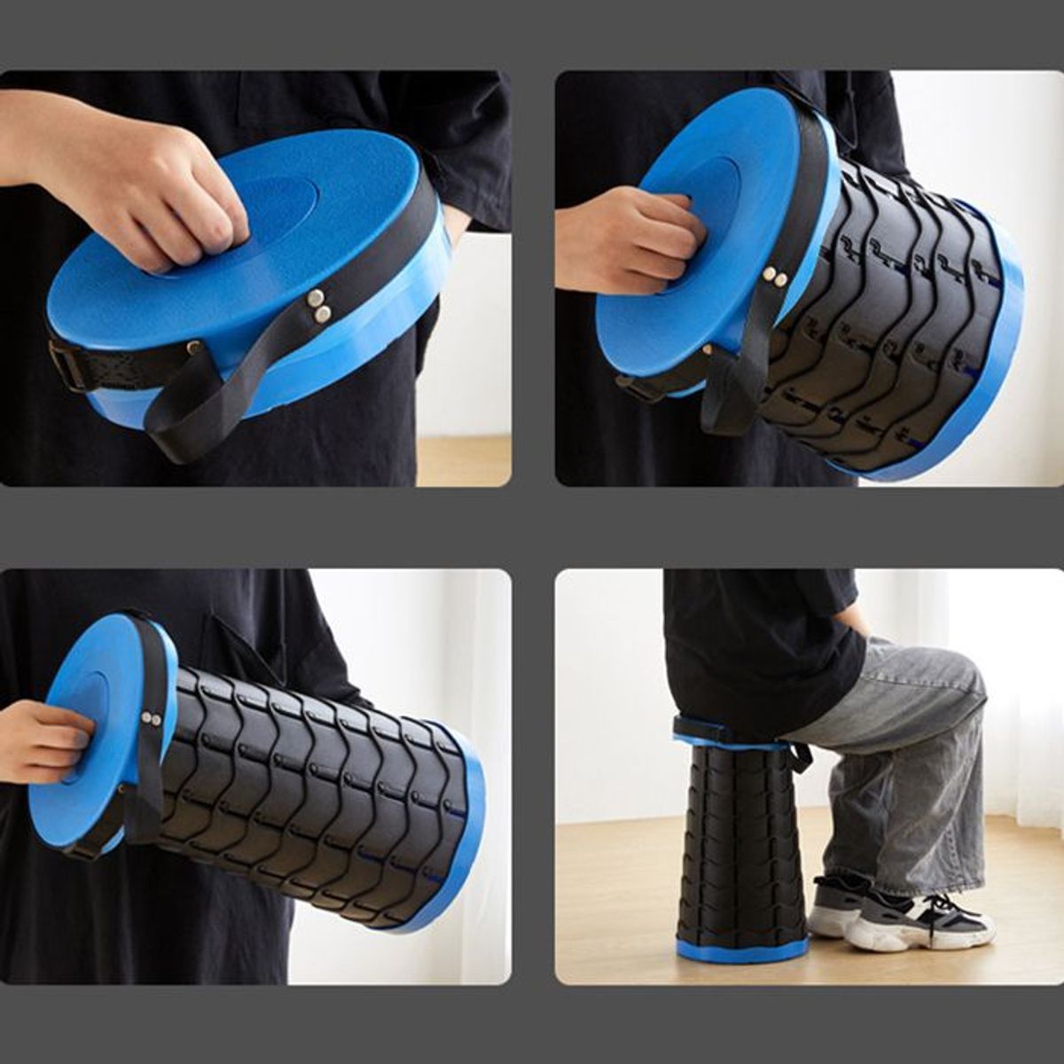 CRUSEC - Silla Taburete Portátil Telescópico Plegable Camping Azul