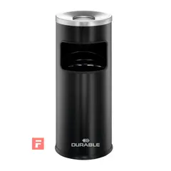 DURABLE - Basurero Redondo Safe Metálico Con Cenicero Durable- Negro