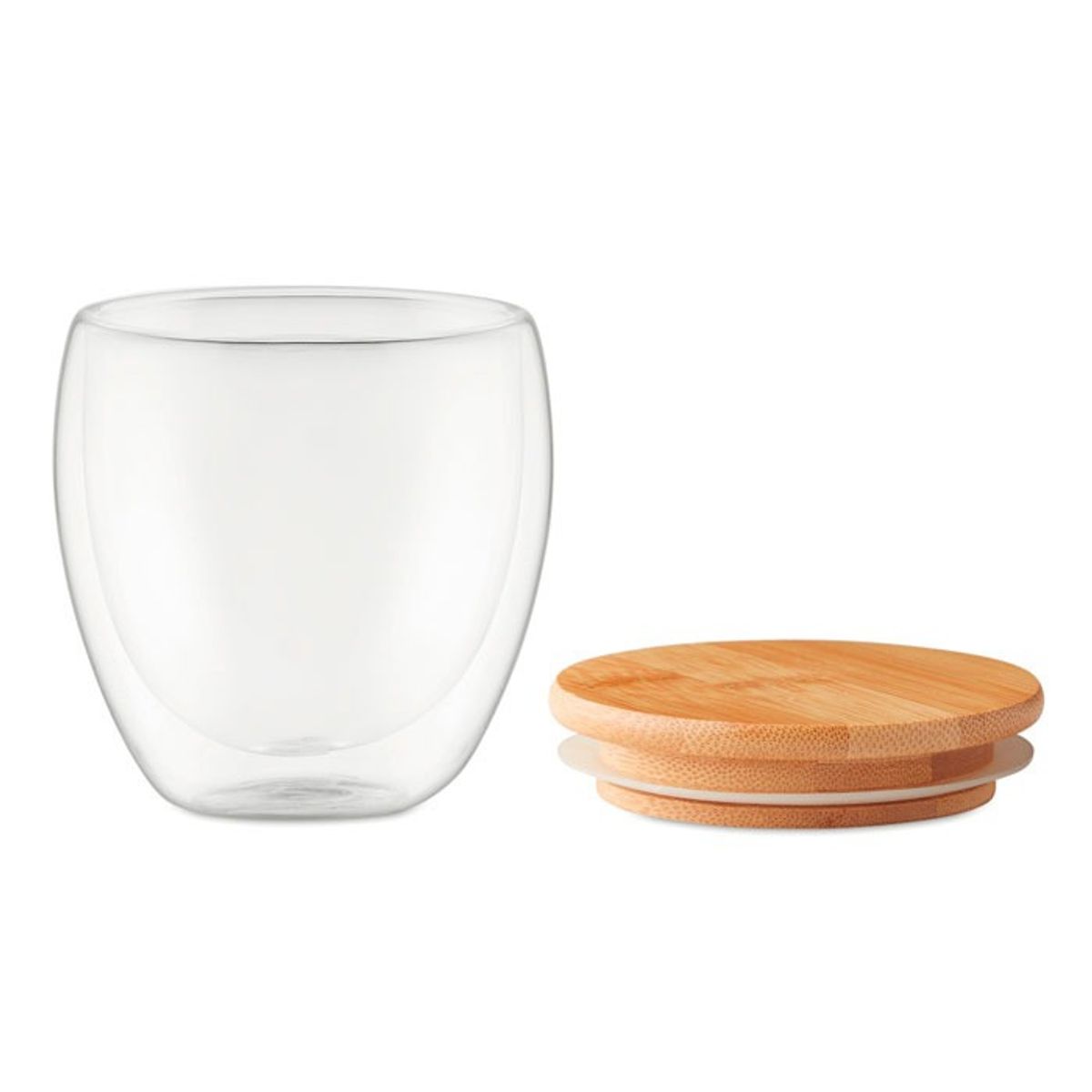GENERICO - Vasos Vidrio Doble Pared 250 mL con tapa de bambú