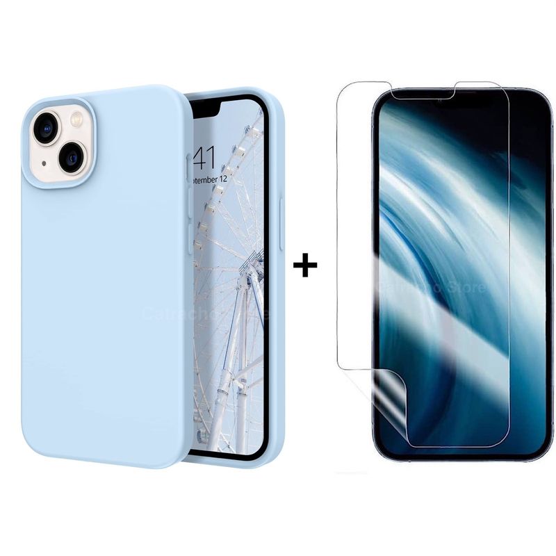 GENERICO - Carcasa De Silicona Azul Cielo Para iPhone 14 Plus + Lamina