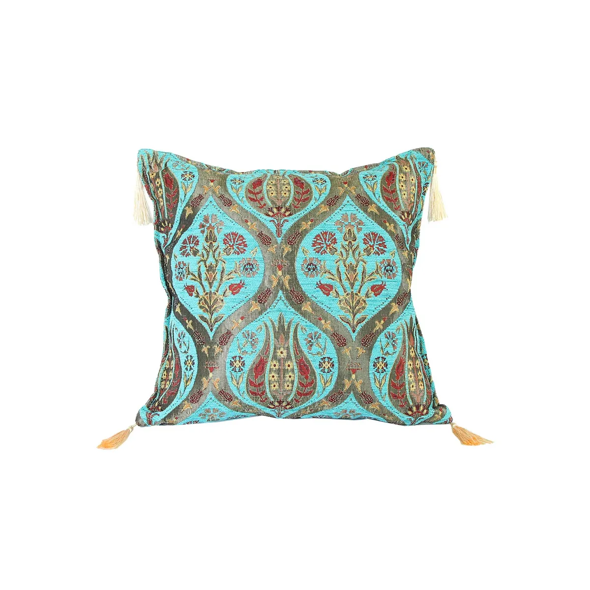 TURKUAZ - Cojín turco 44x44 Tulipanes Turquesa - boho