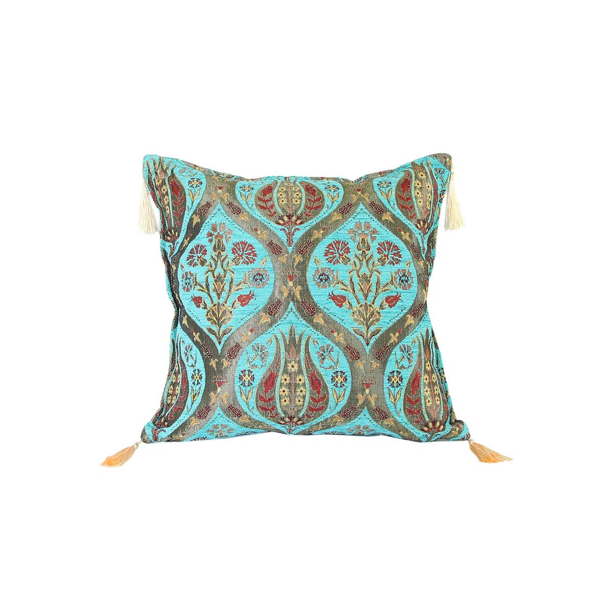 TURKUAZ - Cojín turco 44x44 Tulipanes Turquesa - boho