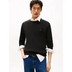 TOMMY HILFIGER - Sweater Básico Signature C-Neck Negro