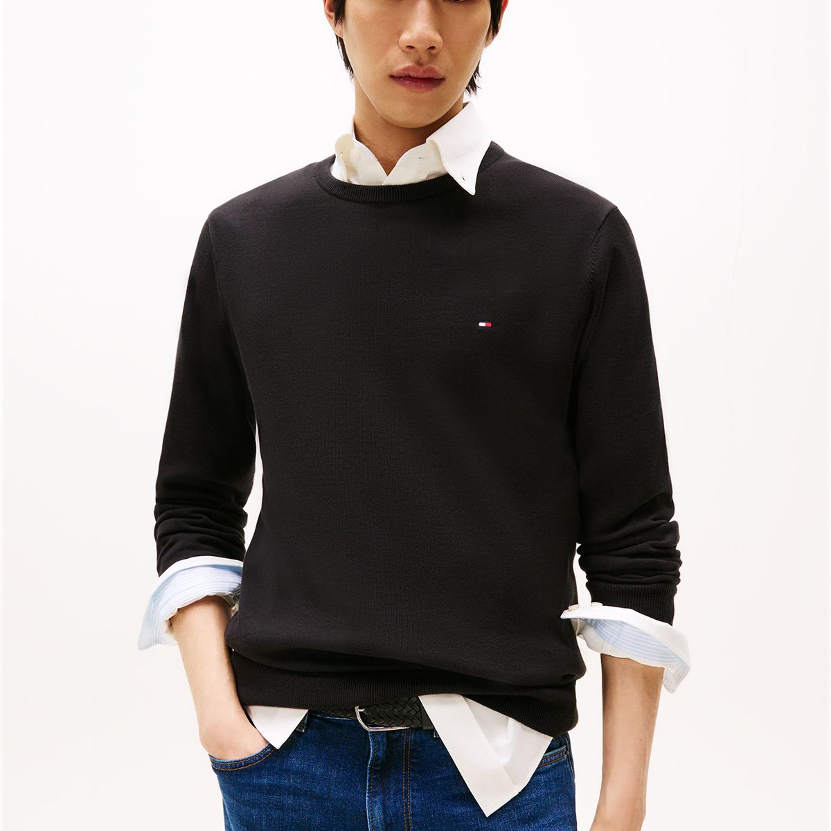 TOMMY HILFIGER - Sweater Básico Signature C-Neck Negro Tommy Hilfiger