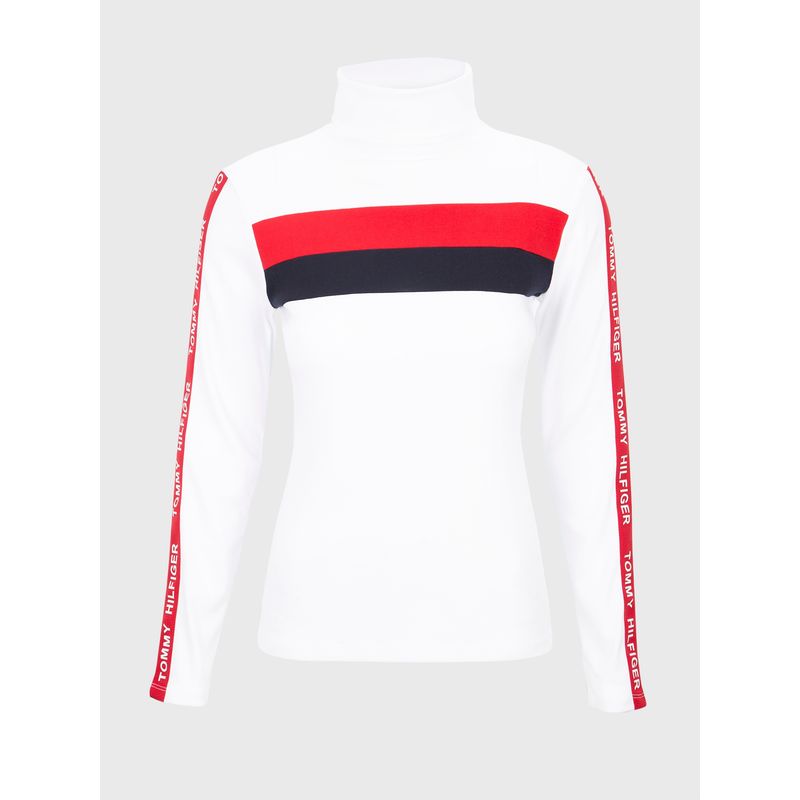 TOMMY HILFIGER - Polera Con Cuello Alto Color Block Blanco Tommy Hilfiger