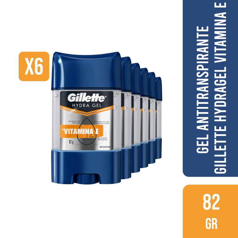 GILLETTE - 6 Gel Antitranspirante Gillette Hydragel Vitamina E 82g
