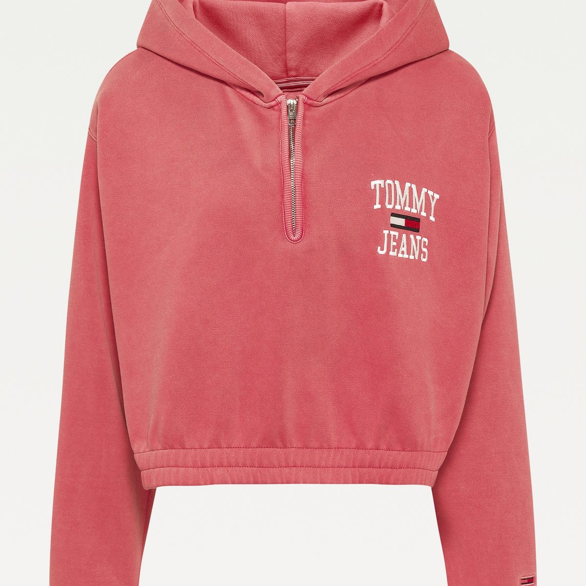 TOMMY HILFIGER - Polerón Hoodie Curve College Cropped Rojo Tommy Jeans