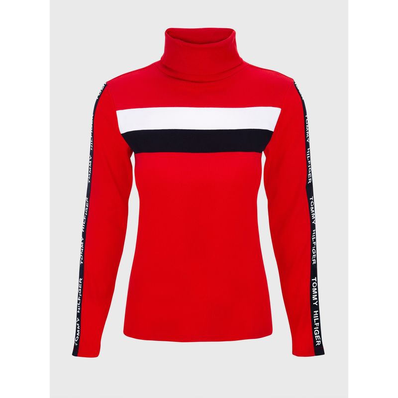 TOMMY HILFIGER - Polera Con Cuello Alto Color Block Rojo Tommy Hilfiger