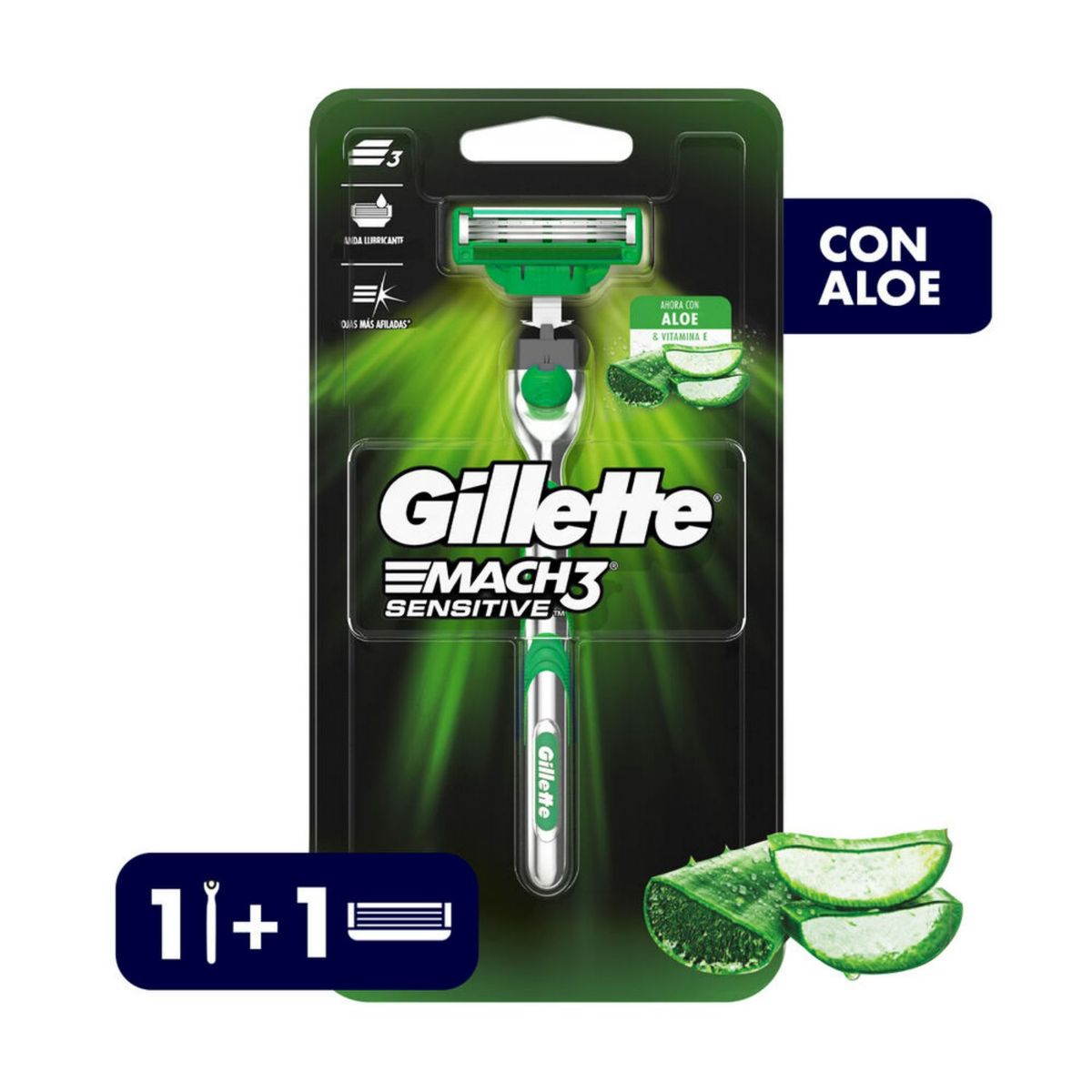 GILLETTE - Kit Maquina Afeitar Gillette Mach3 Sensitive + Repuesto