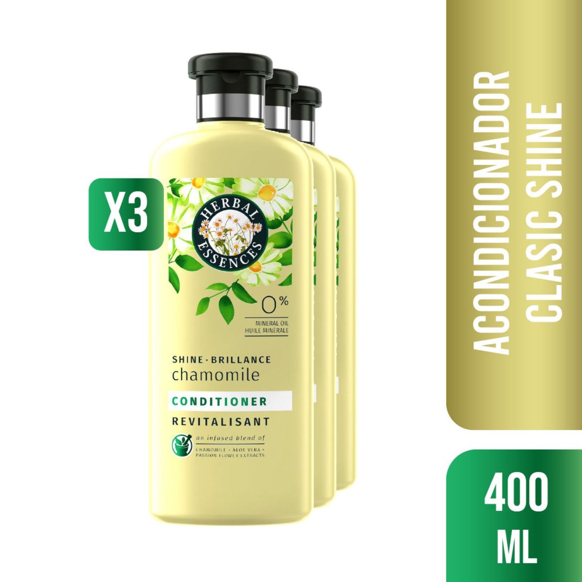 HERBAL ESSENCES - Pack 3 Shampoo Herbal Essences Classic Shine 400ml