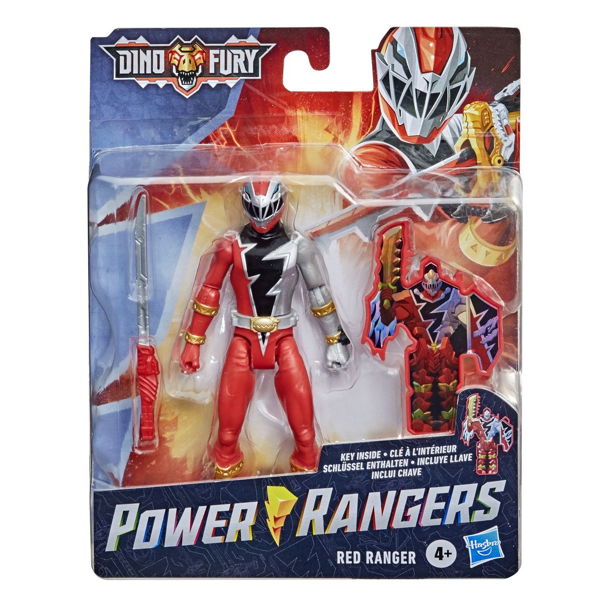 POWER RANGERS - FIGURA POWER RANGERS DINOFURY CON LLAVE RANGER ROJO