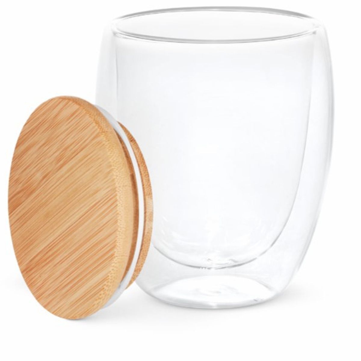 GENERICO - Vasos Vidrio Doble Pared 350 mL con tapa de bambú