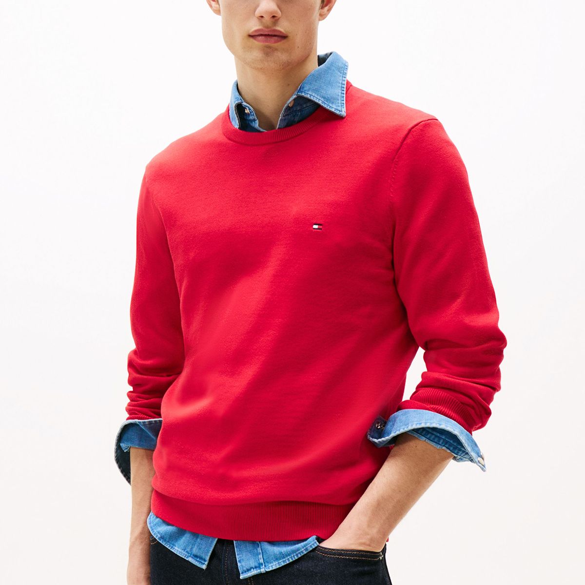 TOMMY HILFIGER - Sweater Básico Signature C-Neck Rojo Tommy Hilfiger
