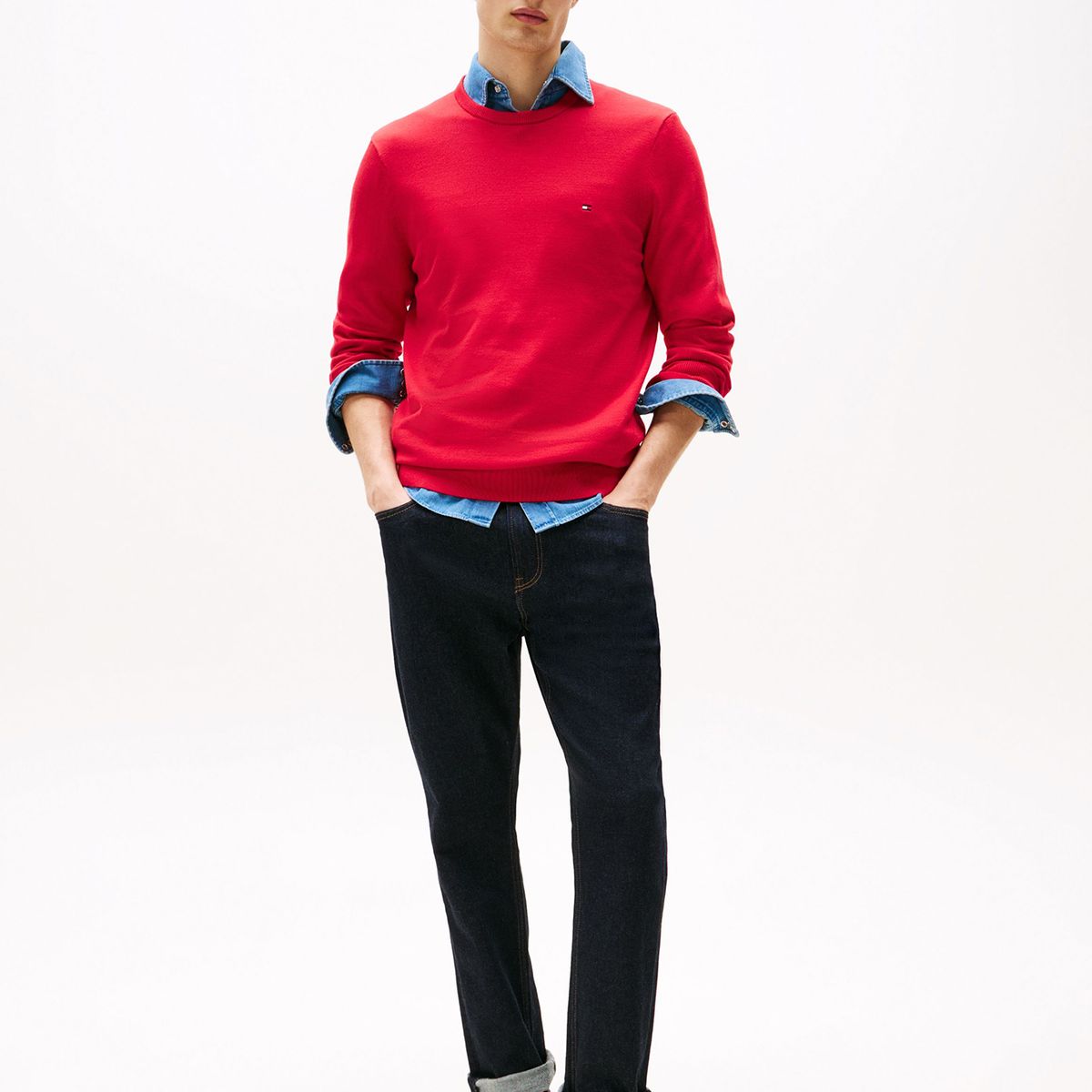 TOMMY HILFIGER - Sweater Básico Signature C-Neck Rojo Tommy Hilfiger