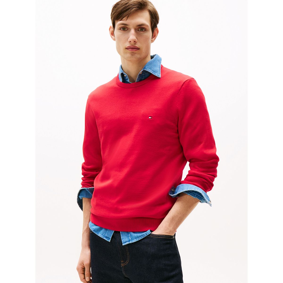TOMMY HILFIGER - Sweater Básico Signature C-Neck Rojo Tommy Hilfiger